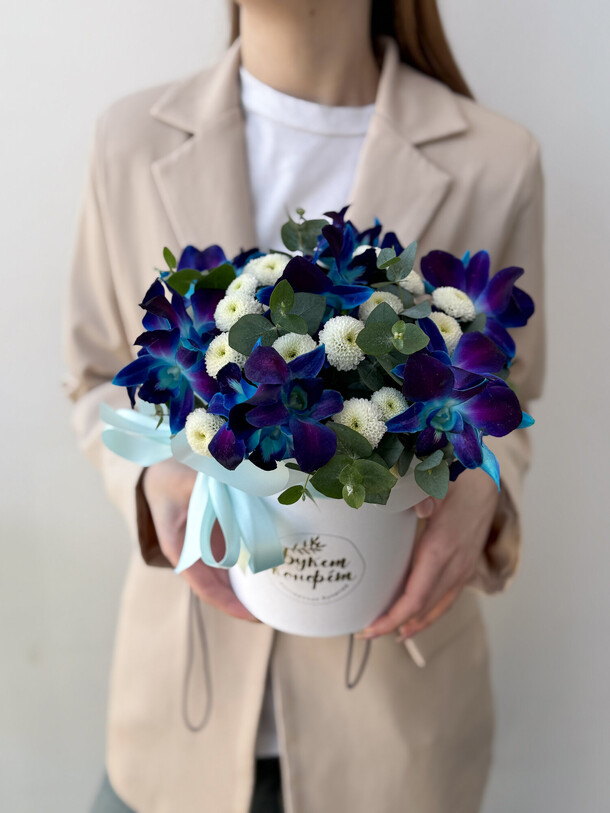 Синяя орхидея в коробке 💙, артикул F1407490 - 4600 рублей, доставка по городу. Flawery - доставка цветов