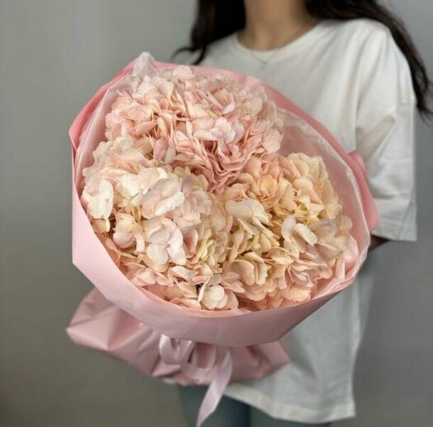 Букет из 3 пудровых гортензий, артикул F1370693 - 1800 рублей, доставка по городу. Flawery - доставка цветов