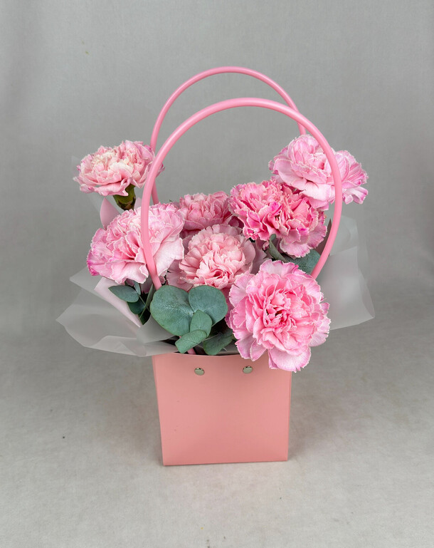 Диантусы в сумочке, артикул F1453262 - 2420 рублей, доставка по городу. Flawery - доставка цветов