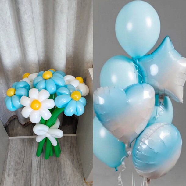 Букет цветов ромашек + фонтан из шаров, артикул F1372639 - 3700 рублей, доставка по городу. Flawery - доставка цветов