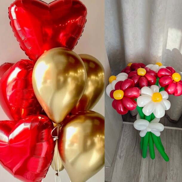 Букет цветов ромашек + фонтан из шаров, артикул F1372641 - 3890 рублей, доставка по городу. Flawery - доставка цветов