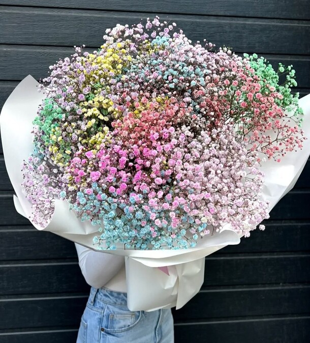 Букет радужной гипсофилы, артикул F1330006 - 25410 рублей, доставка по городу. Flawery - доставка цветов