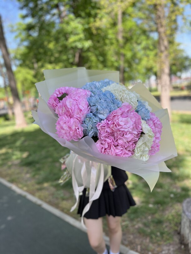 Букет из 11 гортензий микс, артикул F1280389 - 18302 рублей, доставка по городу. Flawery - доставка цветов
