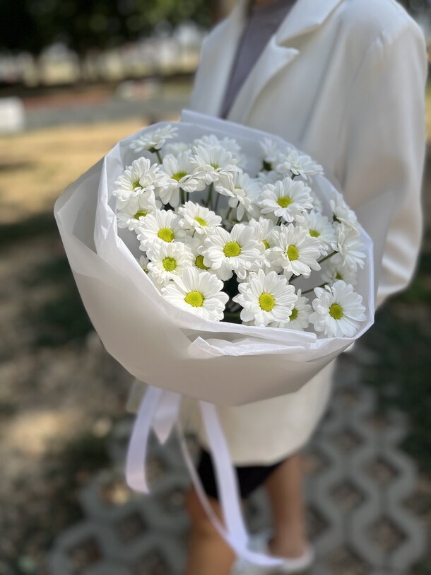 Букет из белых хризантем, артикул F1313199 - 3735 рублей, доставка по городу. Flawery - доставка цветов