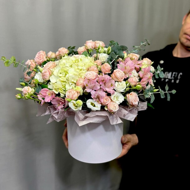 Сборная коробка с гортензией 🎁, артикул F1403606 - 14000 рублей, доставка по городу. Flawery - доставка цветов