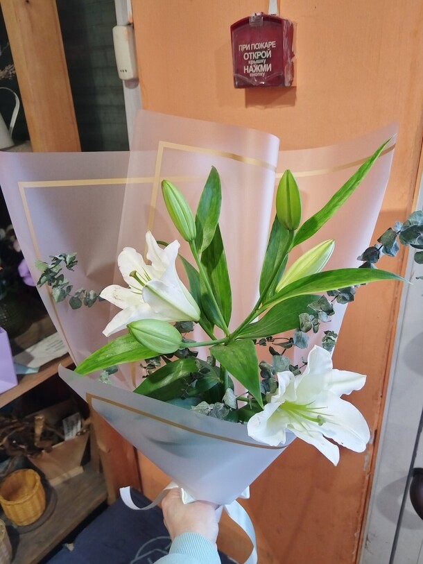 Лилия с зеленью, артикул F1366448 - 2875 рублей, доставка по городу. Flawery - доставка цветов