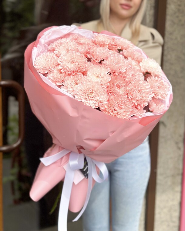 Букет персиковых хризантем, артикул F1404085 - 4500 рублей, доставка по городу. Flawery - доставка цветов