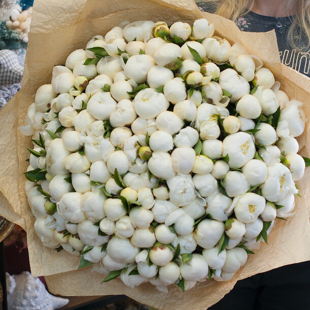 Букет пионов "дюшес", артикул F1070976 - 167200 рублей, доставка по городу. Flawery - доставка цветов