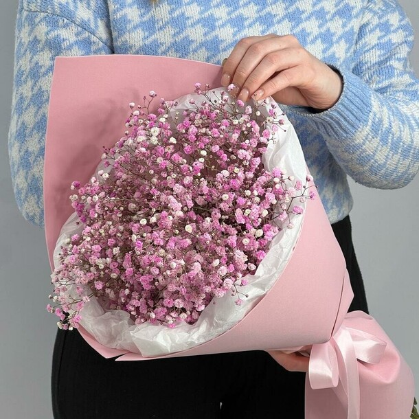 Букет «розовая гипсофила», артикул F1358595 - 3364 рублей, доставка по городу. Flawery - доставка цветов