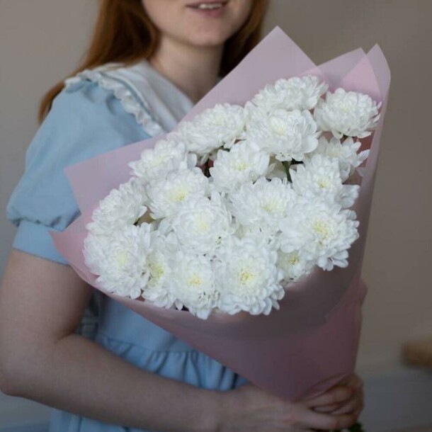 Букет из белой хризантемы «мелодия души», артикул F1432718 - 3960 рублей, доставка по городу. Flawery - доставка цветов