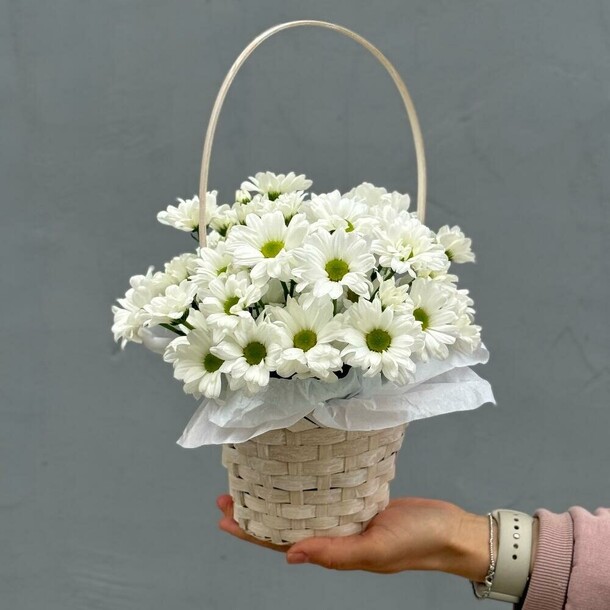Корзина с ромашками, артикул F1448572 - 3000 рублей, доставка по городу. Flawery - доставка цветов