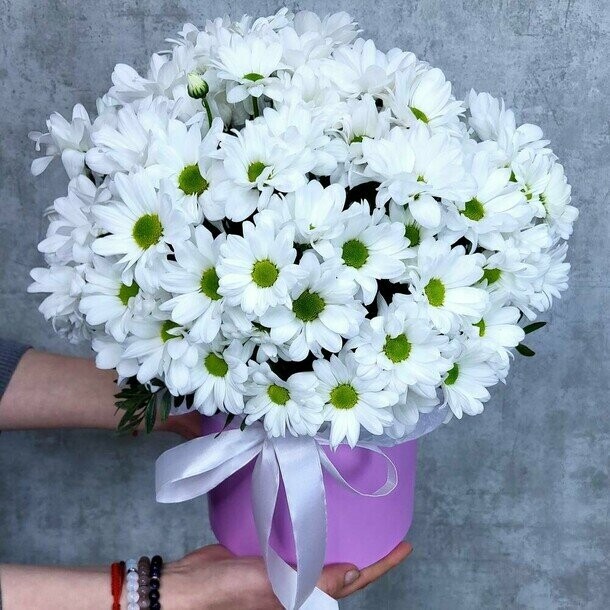 Шляпная коробка из хризантем бакарди, артикул F1454297 - 5400 рублей, доставка по городу. Flawery - доставка цветов