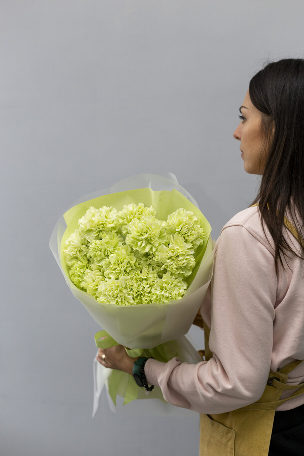 Зеленые гвоздики в монобукете, артикул F1479228 - 2600 рублей, доставка по городу. Flawery - доставка цветов