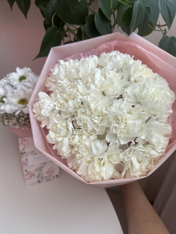 Белоснежные диантусы, артикул F1243083 - 3300 рублей, доставка по городу. Flawery - доставка цветов