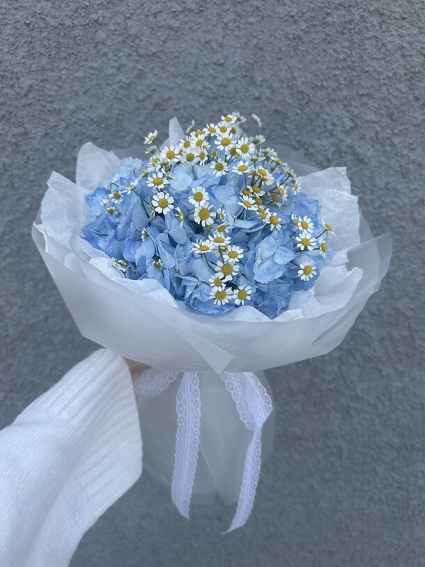 Гортензия и ромашки, артикул F1412875 - 2500 рублей, доставка по городу. Flawery - доставка цветов