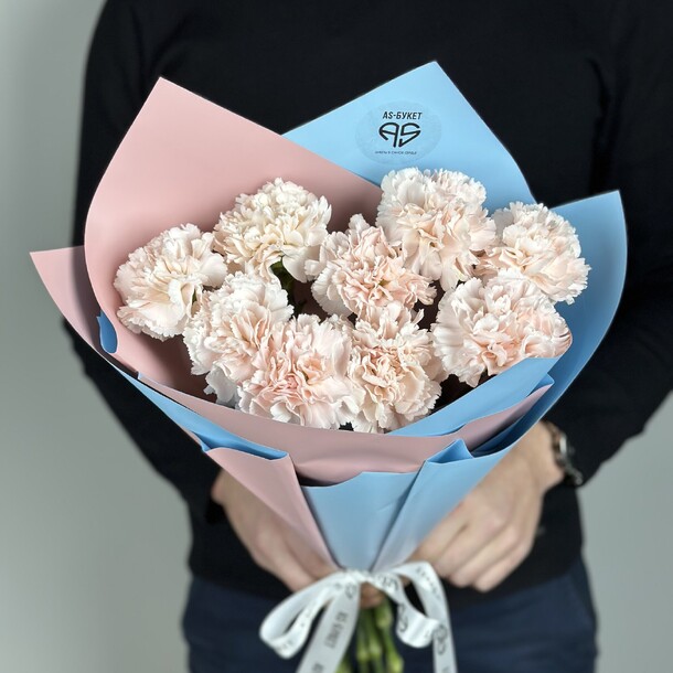 Букет из 9 персиковых гвоздик (диантусы), артикул F1360459 - 3058 рублей, доставка по городу. Flawery - доставка цветов