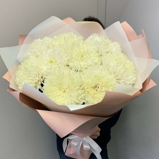 Большие белые хризантемы 9 шт (e242), артикул F1302983 - 6370 рублей, доставка по городу. Flawery - доставка цветов