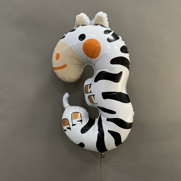 Шар цифра - 3 - зебра 102 см, артикул F1464894 - 1790 рублей, доставка по городу. Flawery - доставка цветов