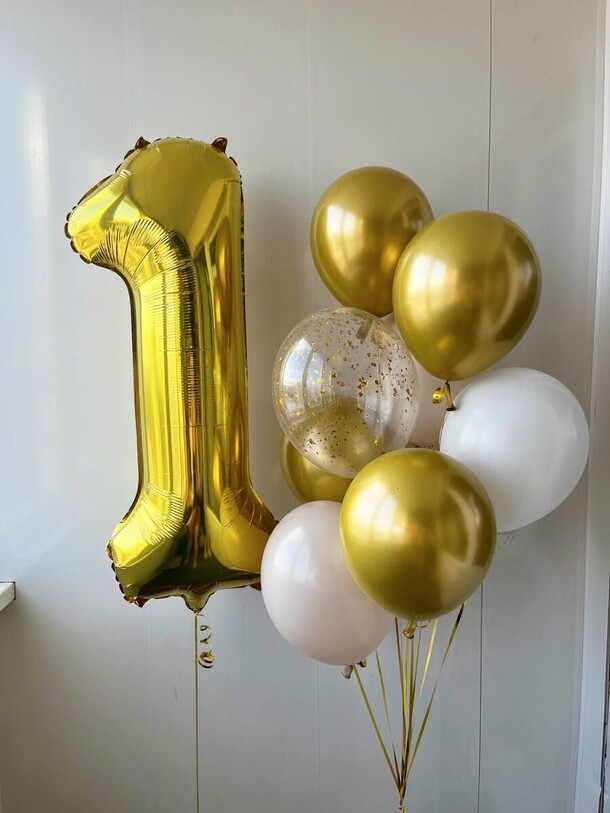 Золотые шары с цифрой, артикул F1402429 - 3650 рублей, доставка по городу. Flawery - доставка цветов