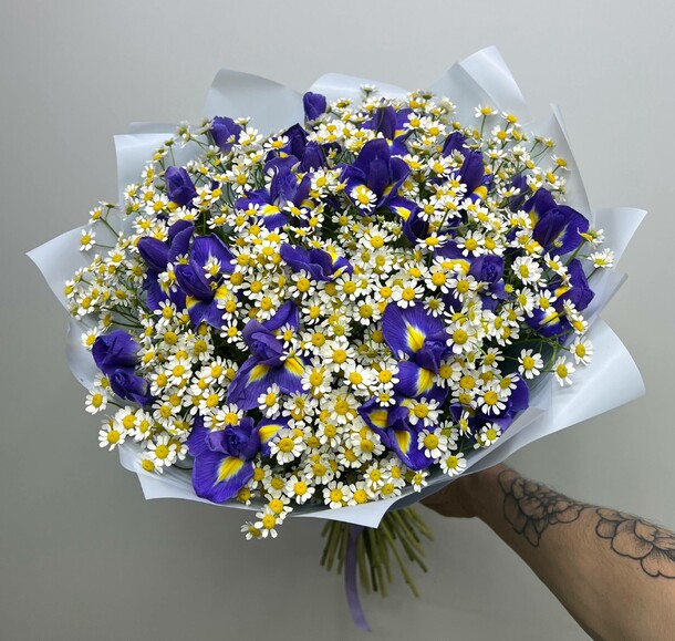 Полевые ромашки с ирисами, артикул F1446731 - 8200 рублей, доставка по городу. Flawery - доставка цветов