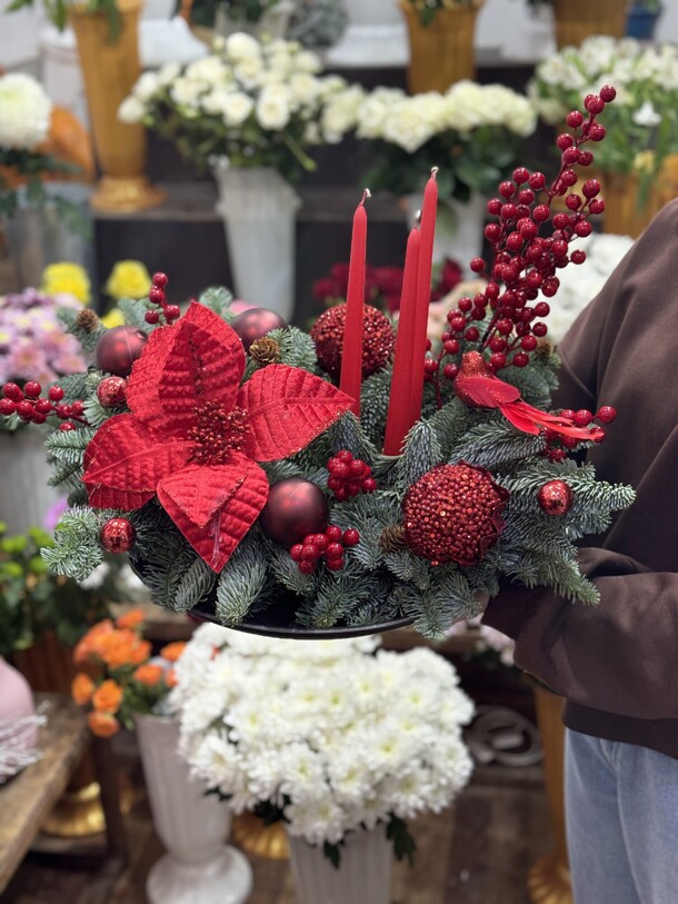 Композиция со свечами на стол, артикул F1238711 - 6350 рублей, доставка по городу. Flawery - доставка цветов