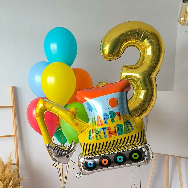 Шары для мальчика веселый экскаватор, артикул F1508700 - 5950 рублей, доставка по городу. Flawery - доставка цветов