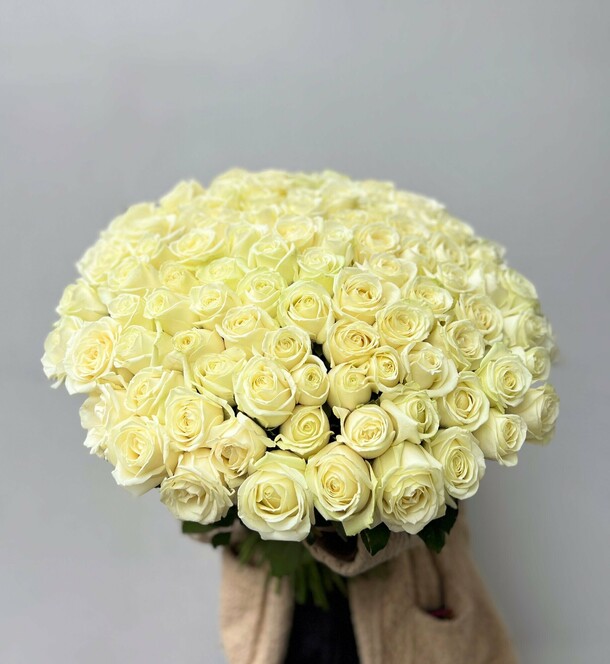 Букет 101 роза белая, красивый букет цветов высота 50 см, букет живых цветов, россия, арт: 1623, артикул F1429588 - 55550 рублей, доставка по городу. Flawery - доставка цветов