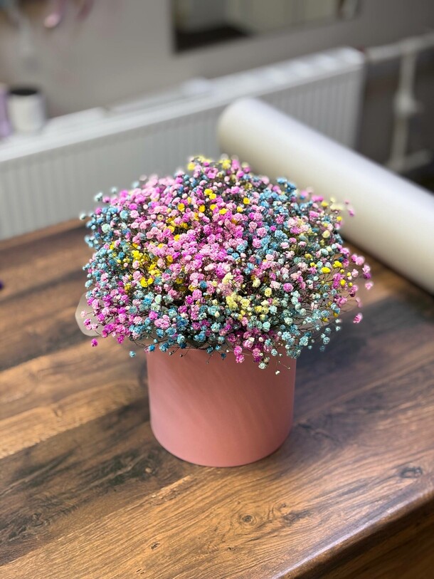 "радужная гипсофила в коробке", артикул F1505845 - 3815 рублей, доставка по городу. Flawery - доставка цветов