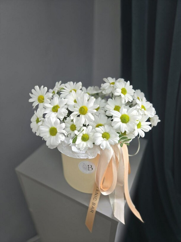 Композиция со стойкой хризантемой ромашки, артикул F1400221 - 3800 рублей, доставка по городу. Flawery - доставка цветов