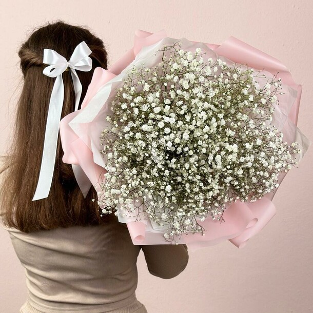 Белый букет из гипсофилы, 9 веток, артикул F1401721 - 3500 рублей, доставка по городу. Flawery - доставка цветов