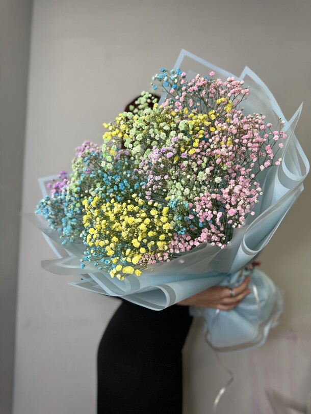 Воздушный букет гигант из радужной гипсофилы, артикул F1406609 - 4828 рублей, доставка по городу. Flawery - доставка цветов