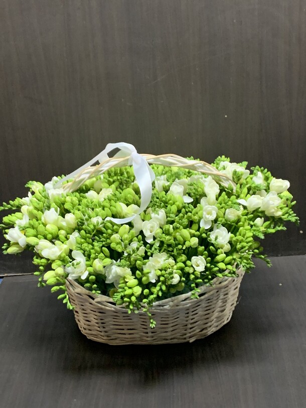 Фрезия белая в корзине, артикул F1411327 - 61111 рублей, доставка по городу. Flawery - доставка цветов