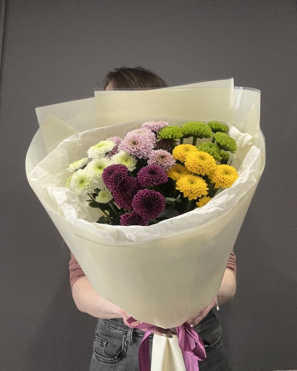 Микс из 5 хризантем сантини, артикул F1405403 - 2690 рублей, доставка по городу. Flawery - доставка цветов