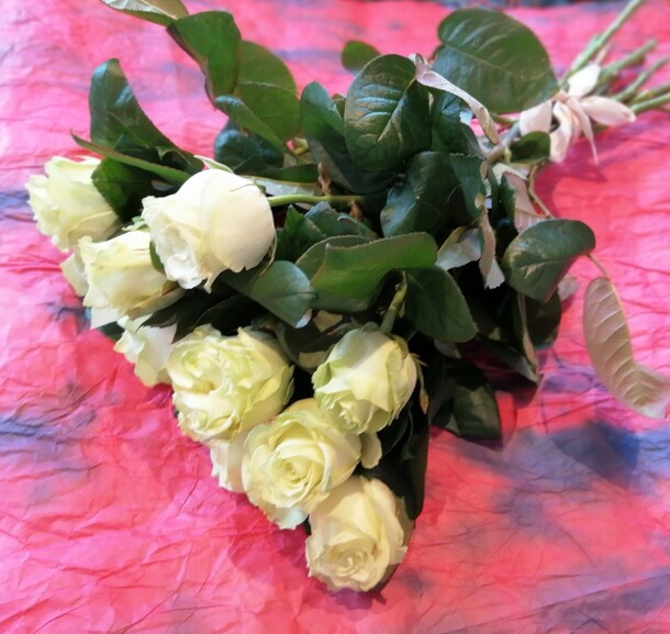 Белые розы 9 шт., артикул F77053 - 3600 рублей, доставка по городу. Flawery - доставка цветов