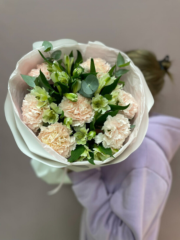 Дуо букет из диантусов и альстромерии, артикул F1414958 - 5400 рублей, доставка по городу. Flawery - доставка цветов