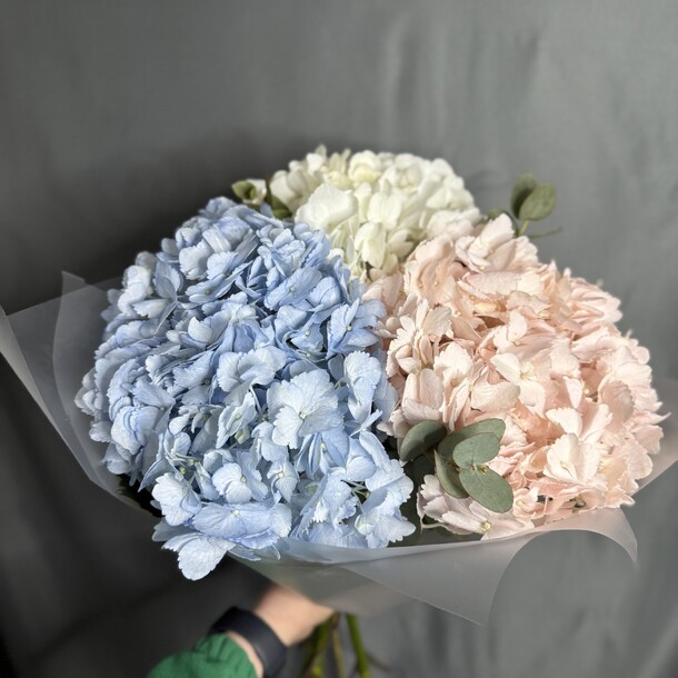 Букет из микс гортензий, артикул F1412853 - 6006 рублей, доставка по городу. Flawery - доставка цветов