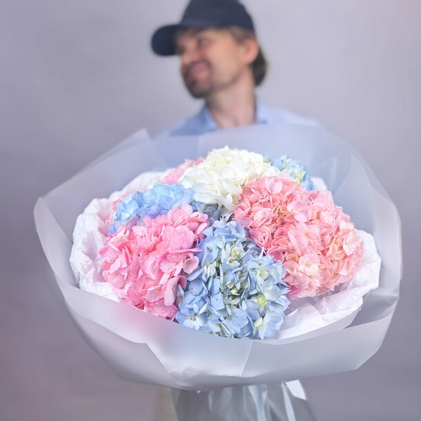 Гортензия микс 9 шт, артикул F1456543 - 6371 рублей, доставка по городу. Flawery - доставка цветов