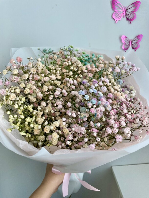 Букет из радужной гипсофилы « нежное облачко», артикул F1528564 - 2500 рублей, доставка по городу. Flawery - доставка цветов