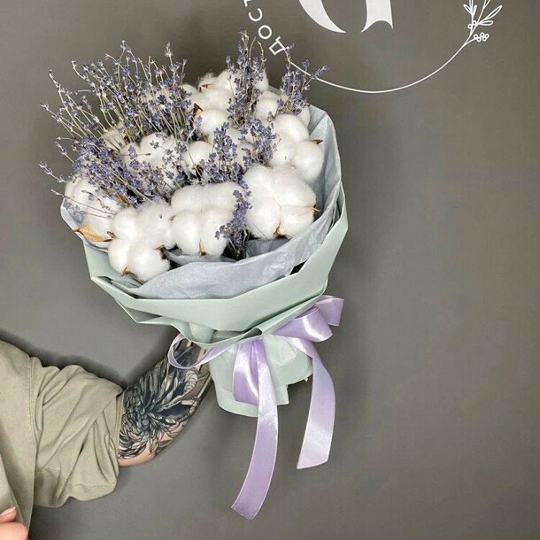 Букет хлопок и лаванда, артикул F1456216 - 4620 рублей, доставка по городу. Flawery - доставка цветов