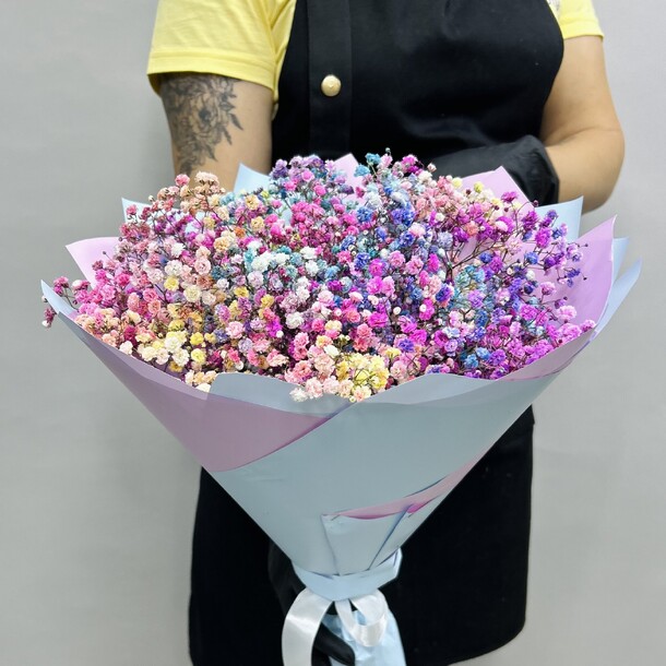 Букет живых цветов из разноцветных гипсофил 9 шт, артикул F1305630 - 3090 рублей, доставка по городу. Flawery - доставка цветов