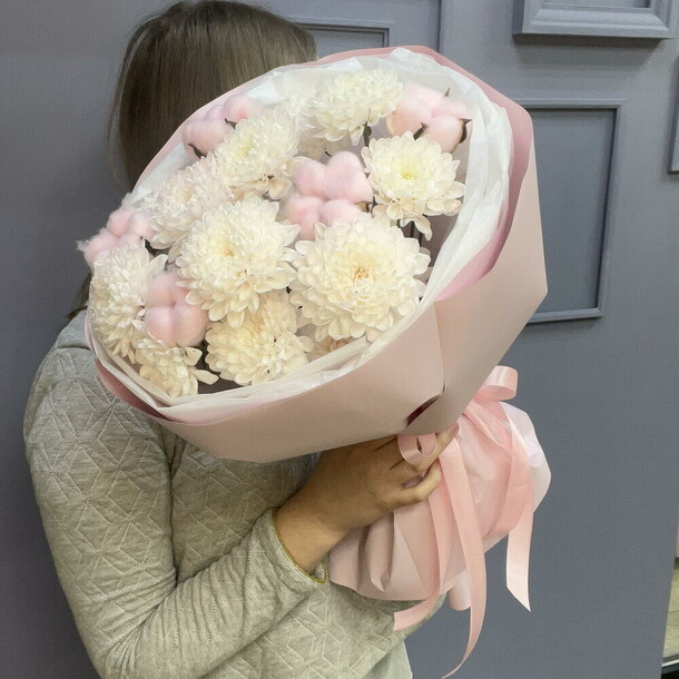 Кустовая хризантема с хлопком, артикул F1531565 - 2500 рублей, доставка по городу. Flawery - доставка цветов