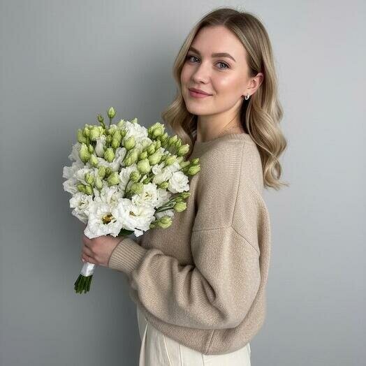 Букет невесты из белой эустомы, артикул F1505646 - 3770 рублей, доставка по городу. Flawery - доставка цветов