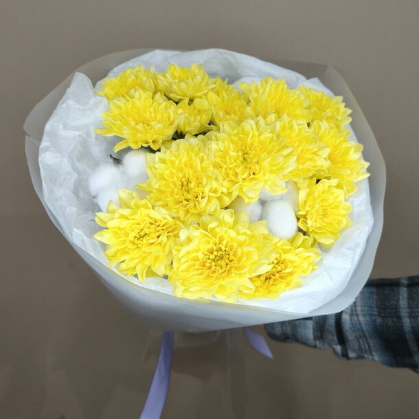Кустовых хризантемы с хлопком, артикул F1495787 - 1742 рублей, доставка по городу. Flawery - доставка цветов