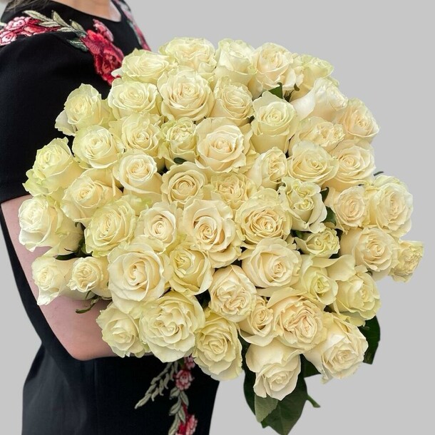 ☄️51 белая роза, артикул F1498331 - 23232 рублей, доставка по городу. Flawery - доставка цветов