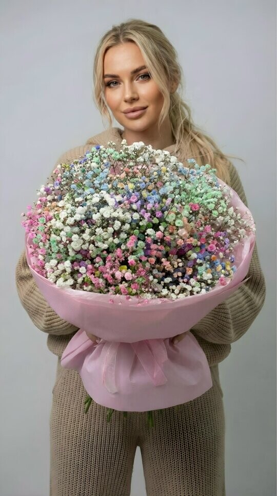 «радужная сказка» букет из гипсофилы, артикул F1509280 - 3250 рублей, доставка по городу. Flawery - доставка цветов