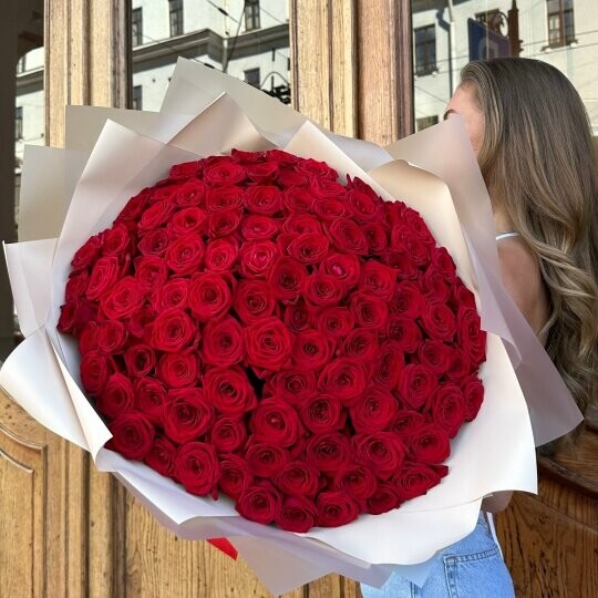 101 красная роза премиум 60см, артикул F1496382 - 35000 рублей, доставка по городу. Flawery - доставка цветов