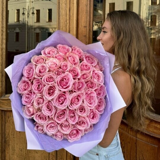 45 розовых роз премиум 60см, артикул F1496441 - 10000 рублей, доставка по городу. Flawery - доставка цветов