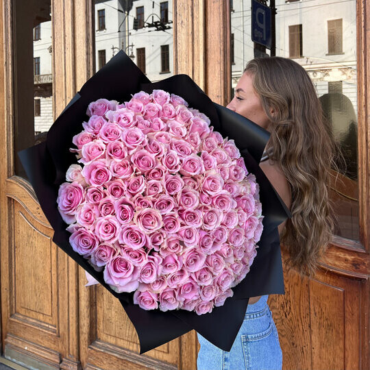 101 розовая роза премиум 60см, артикул F1496448 - 35000 рублей, доставка по городу. Flawery - доставка цветов