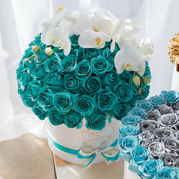 Розы "тиффани" с орхидеями, артикул F1131075 - 29390 рублей, доставка по городу. Flawery - доставка цветов