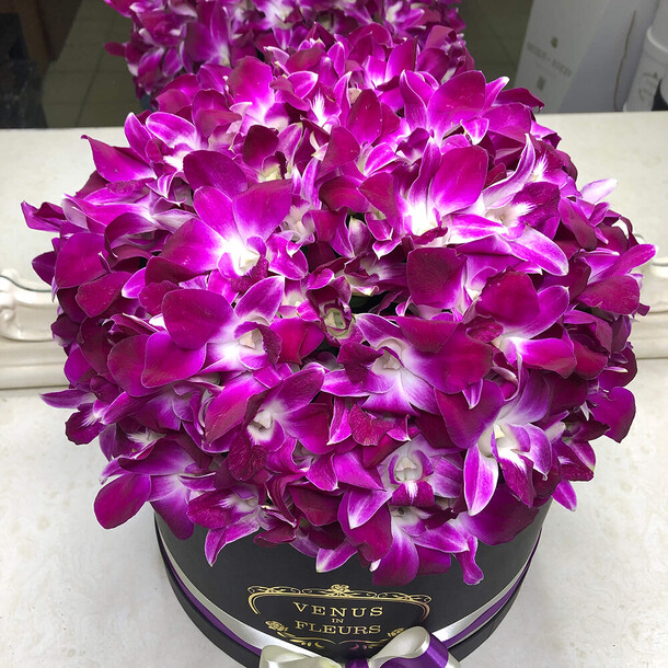 Розовые орхидеи "дендробиум" в коробке, артикул F1156972 - 9990 рублей, доставка по городу. Flawery - доставка цветов